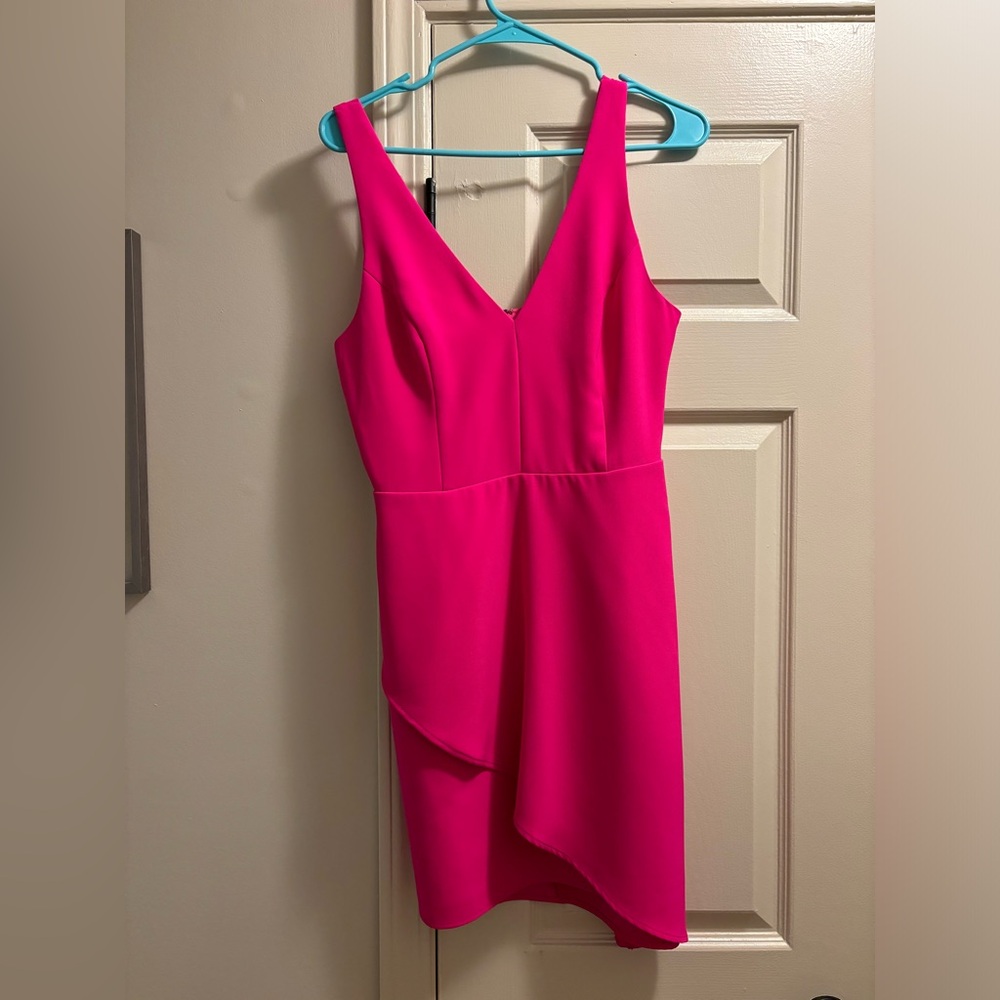 Adelyn Rae Hot Pink V-Neck Mini Dress